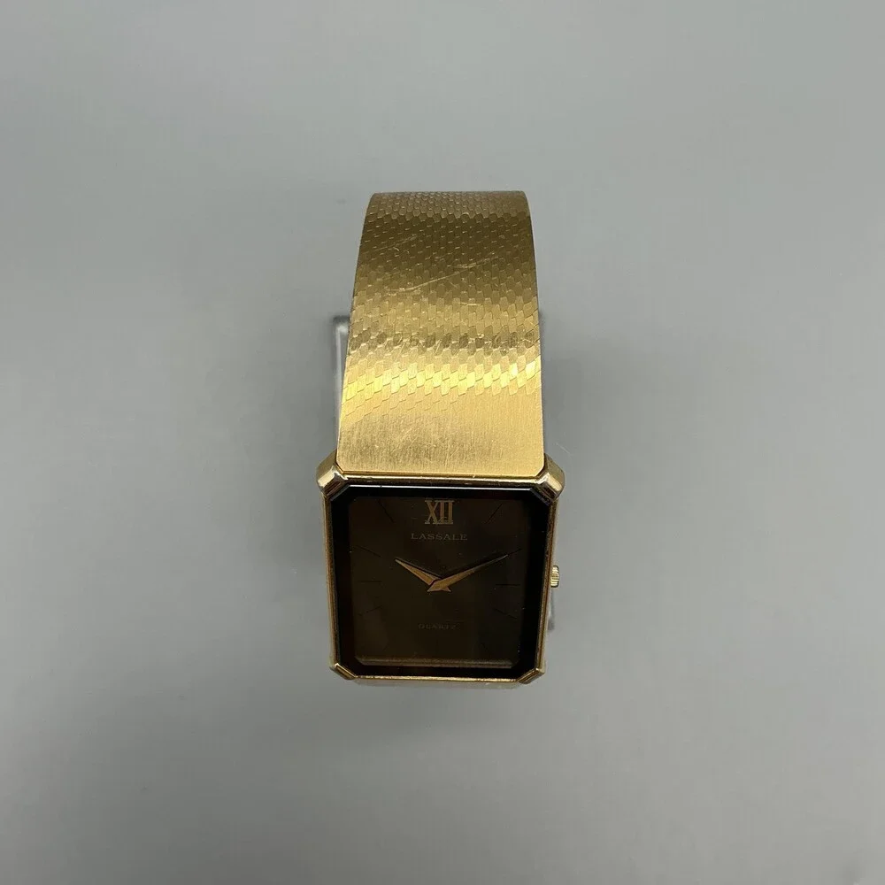 Vintage Lassale Womens Watch 23mm Black Dial Gold Tone 2F50-6009 New Battery 7